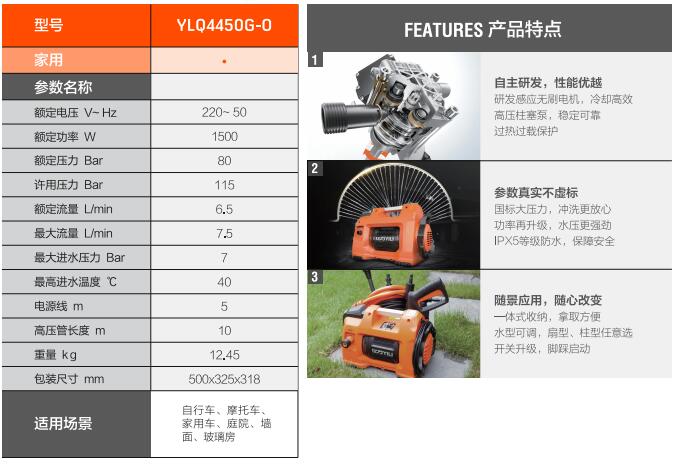 亿力高压洗机YLQ4450G-O规格参数和优势特点